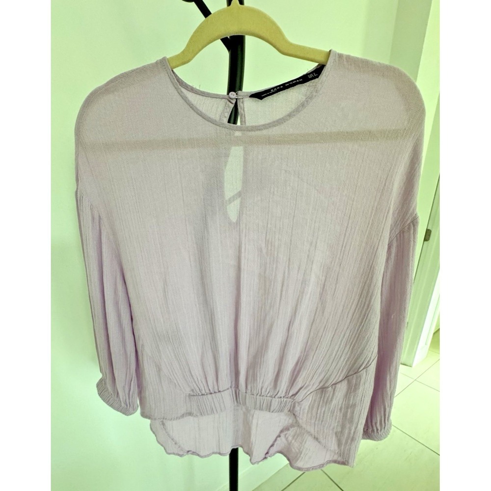 Zara Woman Lavander Blouse Sz S Lightweight Crinkle Fabric Viscose Cotton Blend